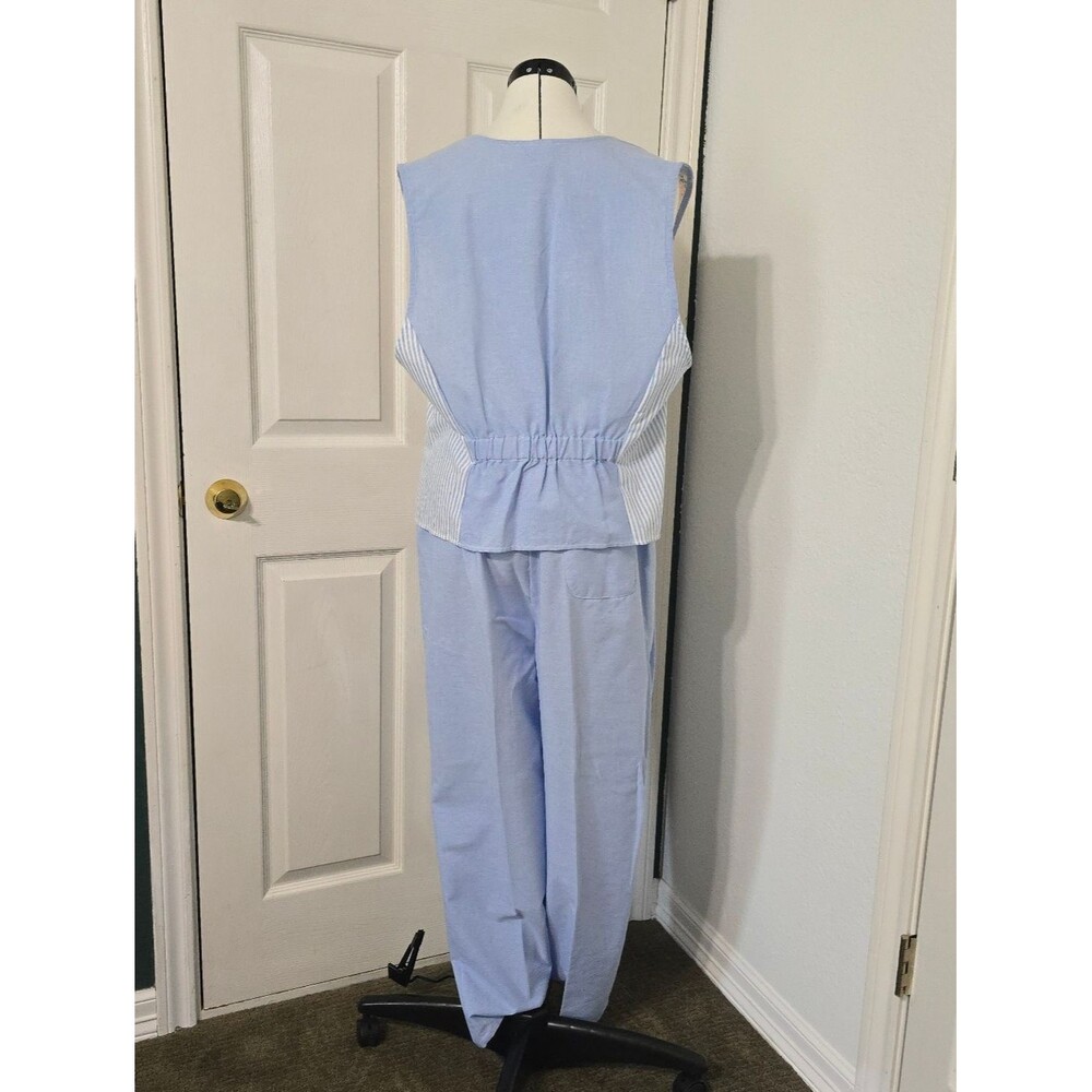 VTG Napa Valley Pastel Floral Blue Two Piece Set Size Large Pants Vest Grandma - Picture 2 of 12